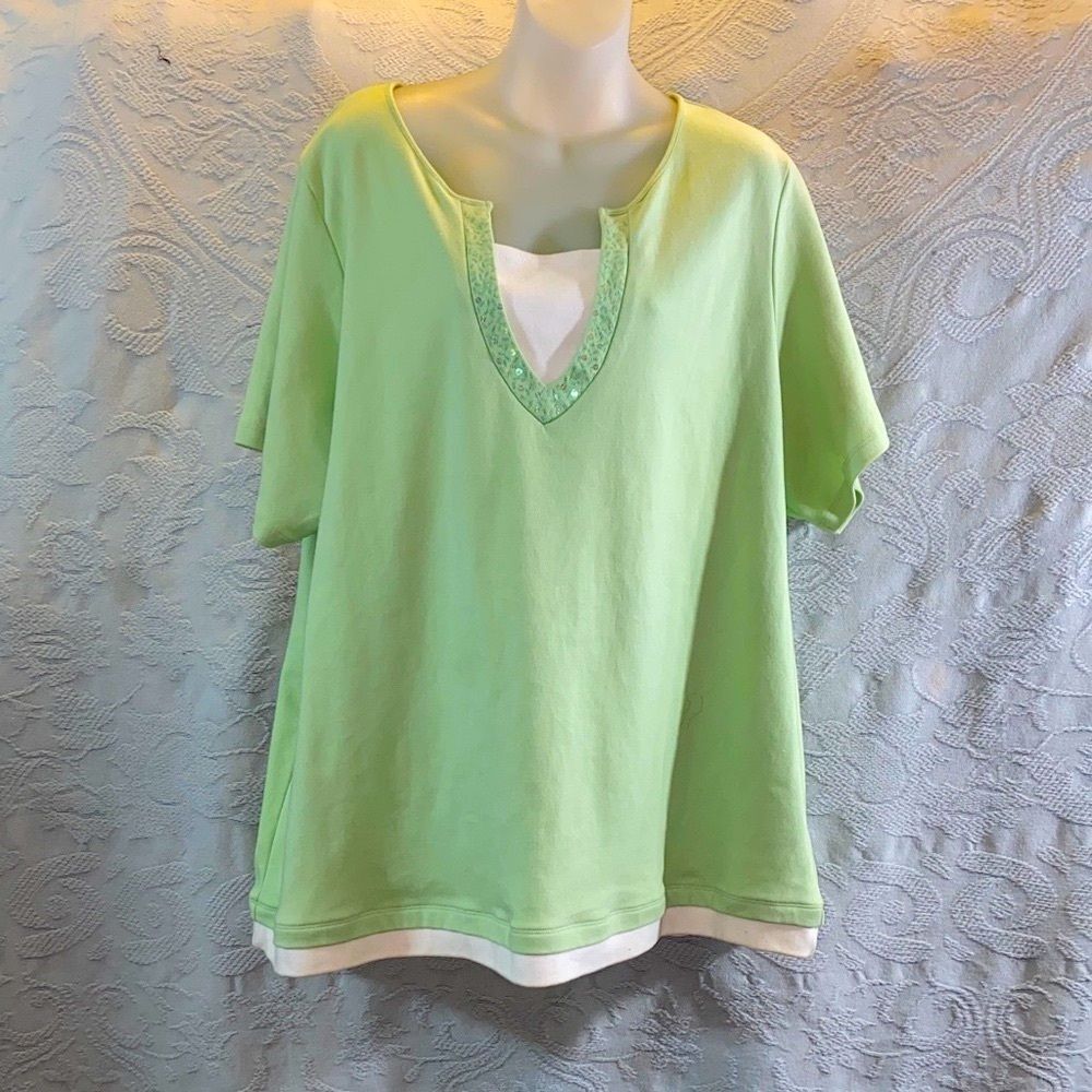 Basic Editions Elegant Mint Green Women's Top Blouse Size Plus 3X